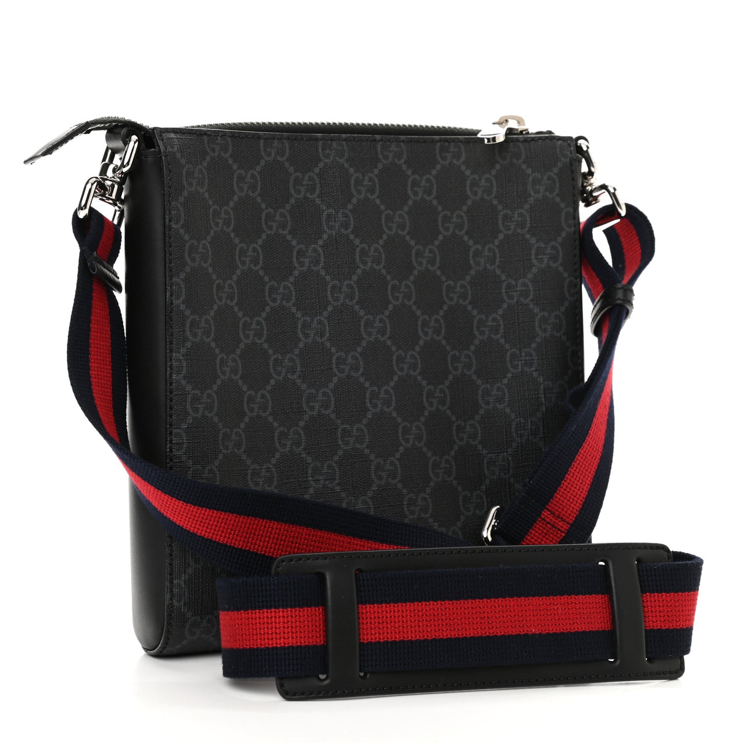 GG Supreme Monogram Web Small Flat Messenger Bag Black Grey