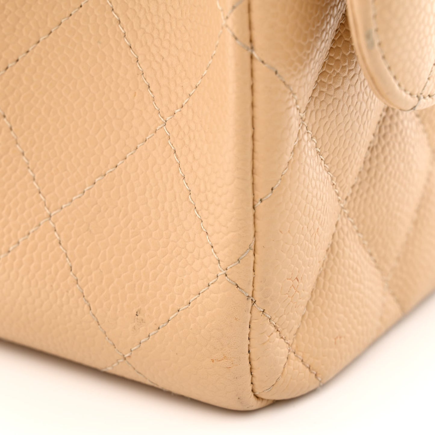 Caviar Quilted Jumbo Double Flap Beige