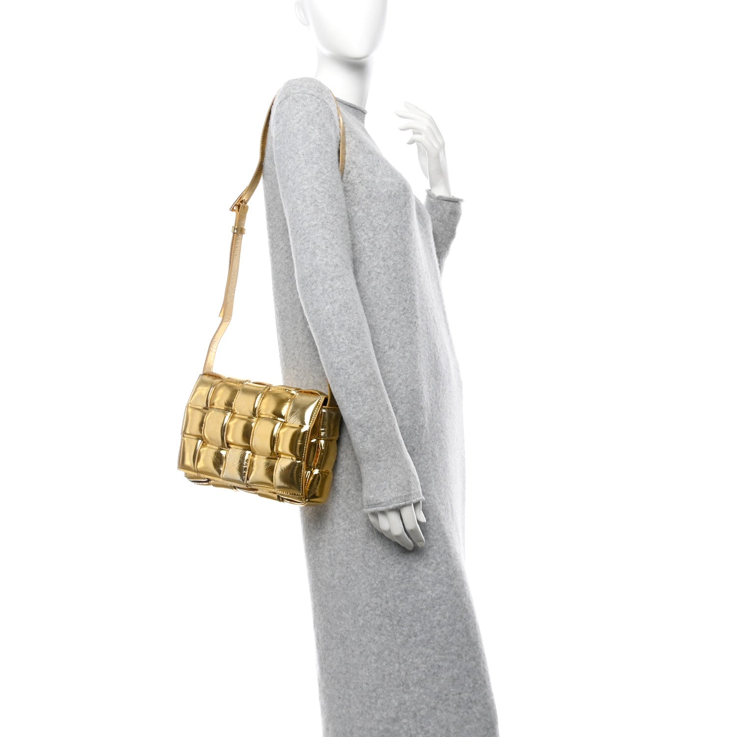 Bottega Veneta Mirror Lambskin Maxi Intreccio Padded Cassette Crossbody Bag Gold 2 of 12