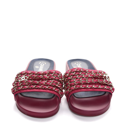 Chanel Satin Chain Flat Sandals 38 Dark Fuchsia 2 of 9