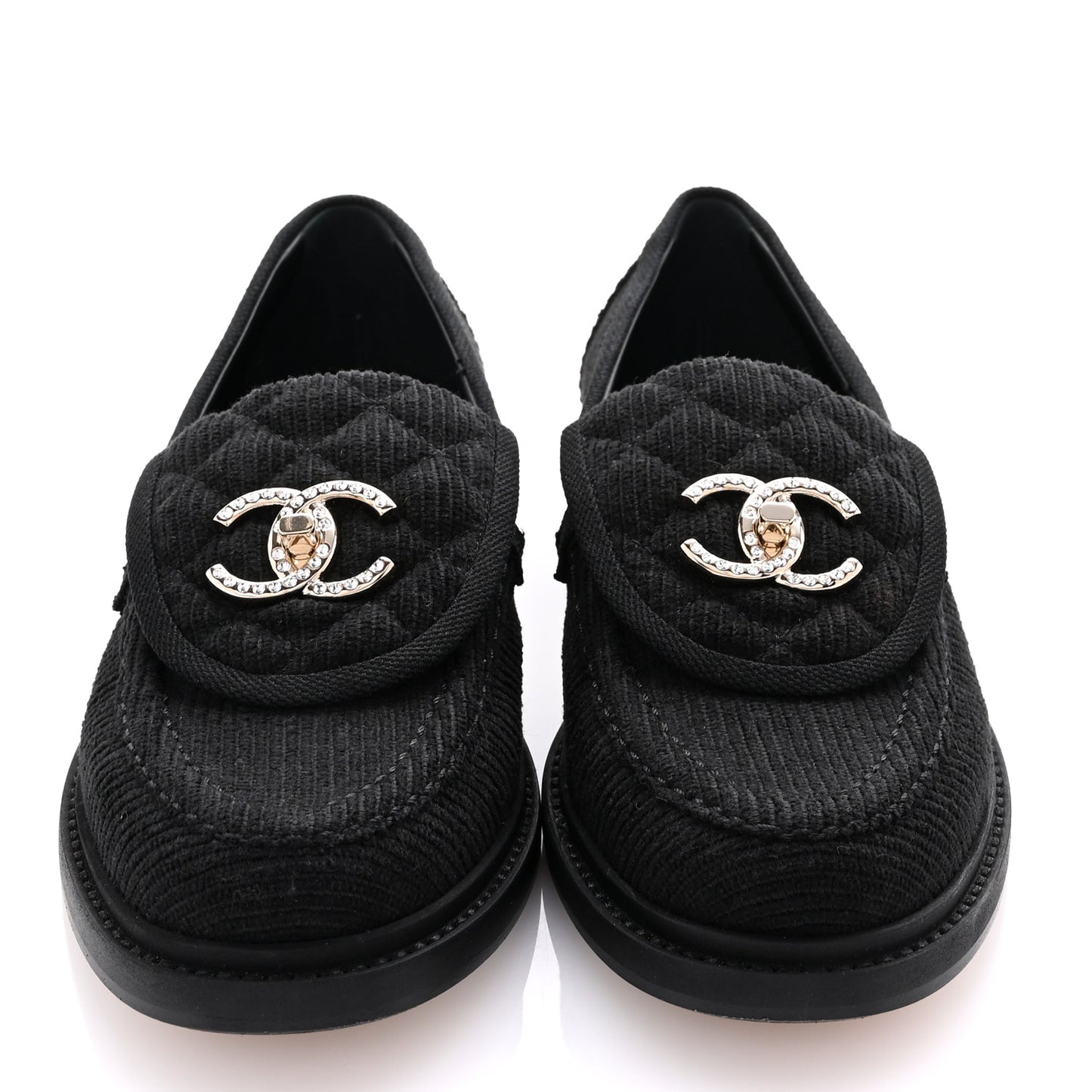 Corduroy Quilted CC Turnlock Loafers 36 Black