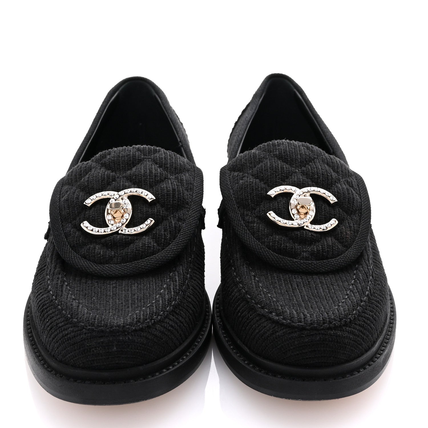 Chanel Corduroy Quilted CC Turnlock Loafers 36 Black 3 of 9