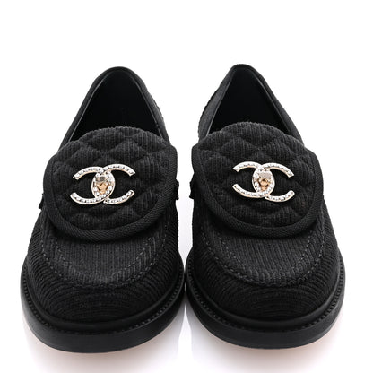 Chanel Corduroy Quilted CC Turnlock Loafers 36 Black 3 of 9