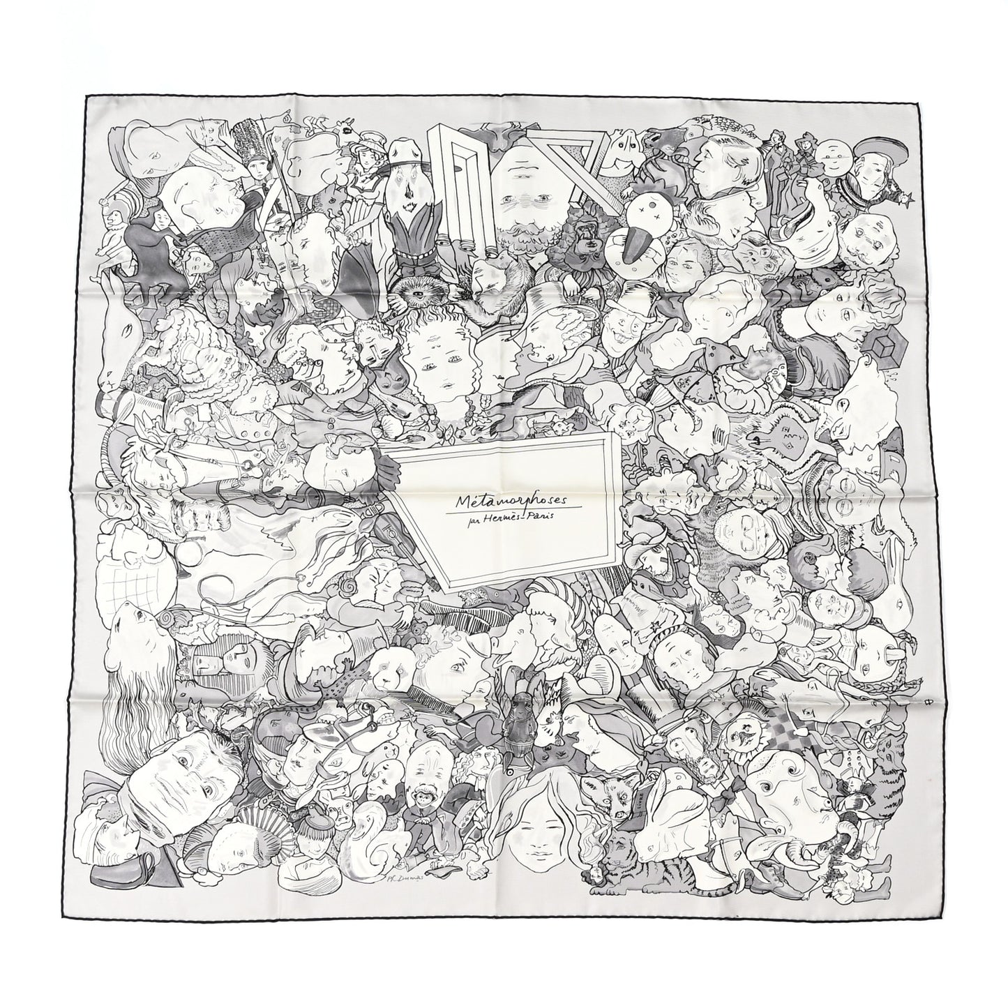 Silk Metamorphoses Par Hermes Paris Scarf 90 Gris Perle White Gris