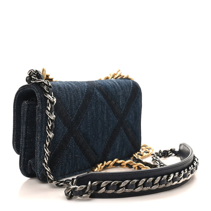 Chanel Denim Quilted Chanel 19 Flap Phone Holder With Chain Blue 2 of 10