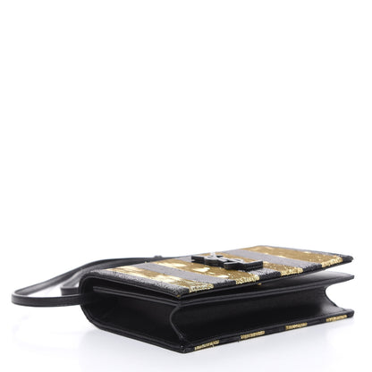 Saint Laurent Metallic Calfskin Striped Small Monogram Kate Satchel Black Gold 4 of 13