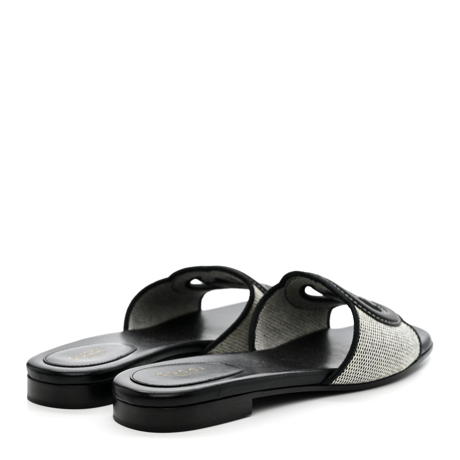 Gucci Cosmo Softy Calfskin Canvas Interlocking G Cut Out Slide Sandals 37.5 Natural Black 5 of 8