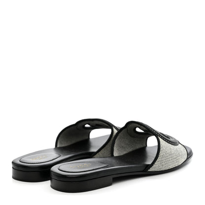 Gucci Cosmo Softy Calfskin Canvas Interlocking G Cut Out Slide Sandals 37.5 Natural Black 5 of 8