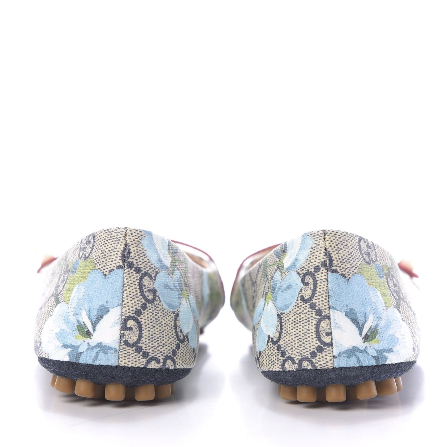 GG Supreme Monogram Blooms Ballet Flats 36.5 Beige Blue Navy Hibiscus Red