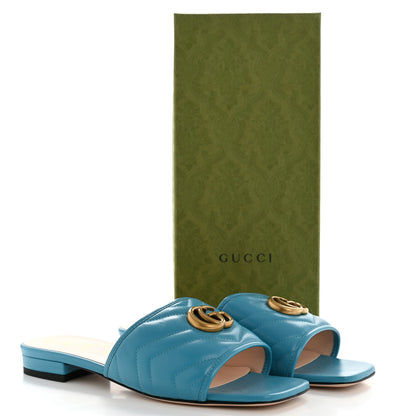 Gucci Nappa Matelasse GG Marmont Flat Slide Sandals 39 Light Blue Canvas 10 of 10