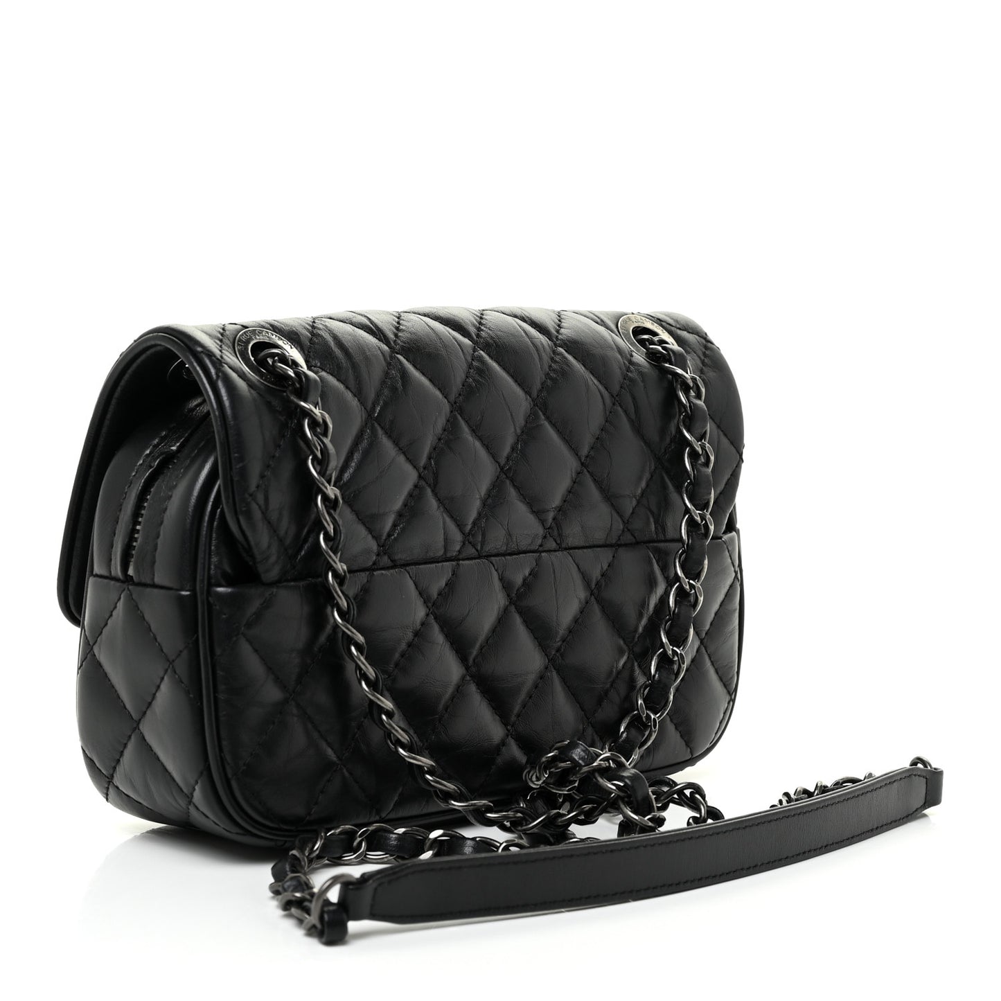 Aged Calfskin Quilted Small Easy Flap Black