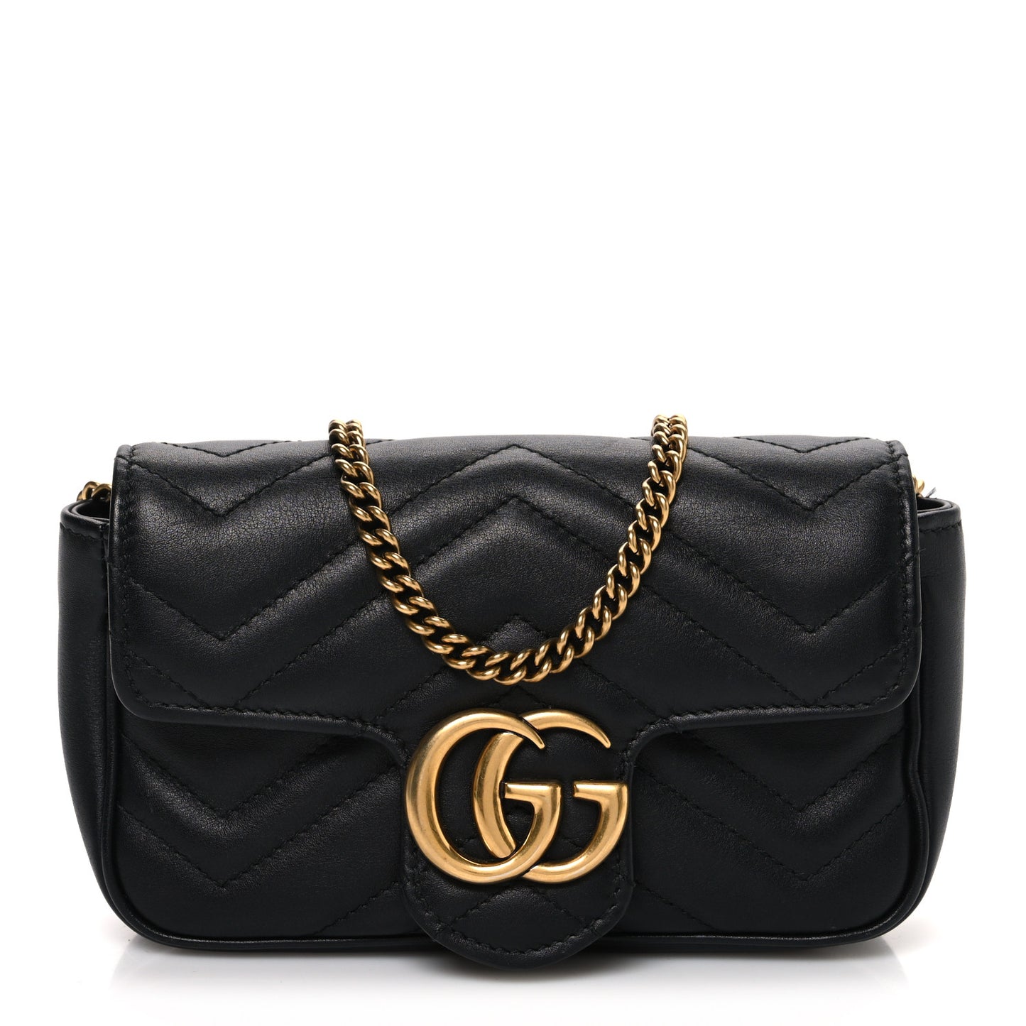 Calfskin Matelasse Super Mini GG Marmont Shoulder Bag Black