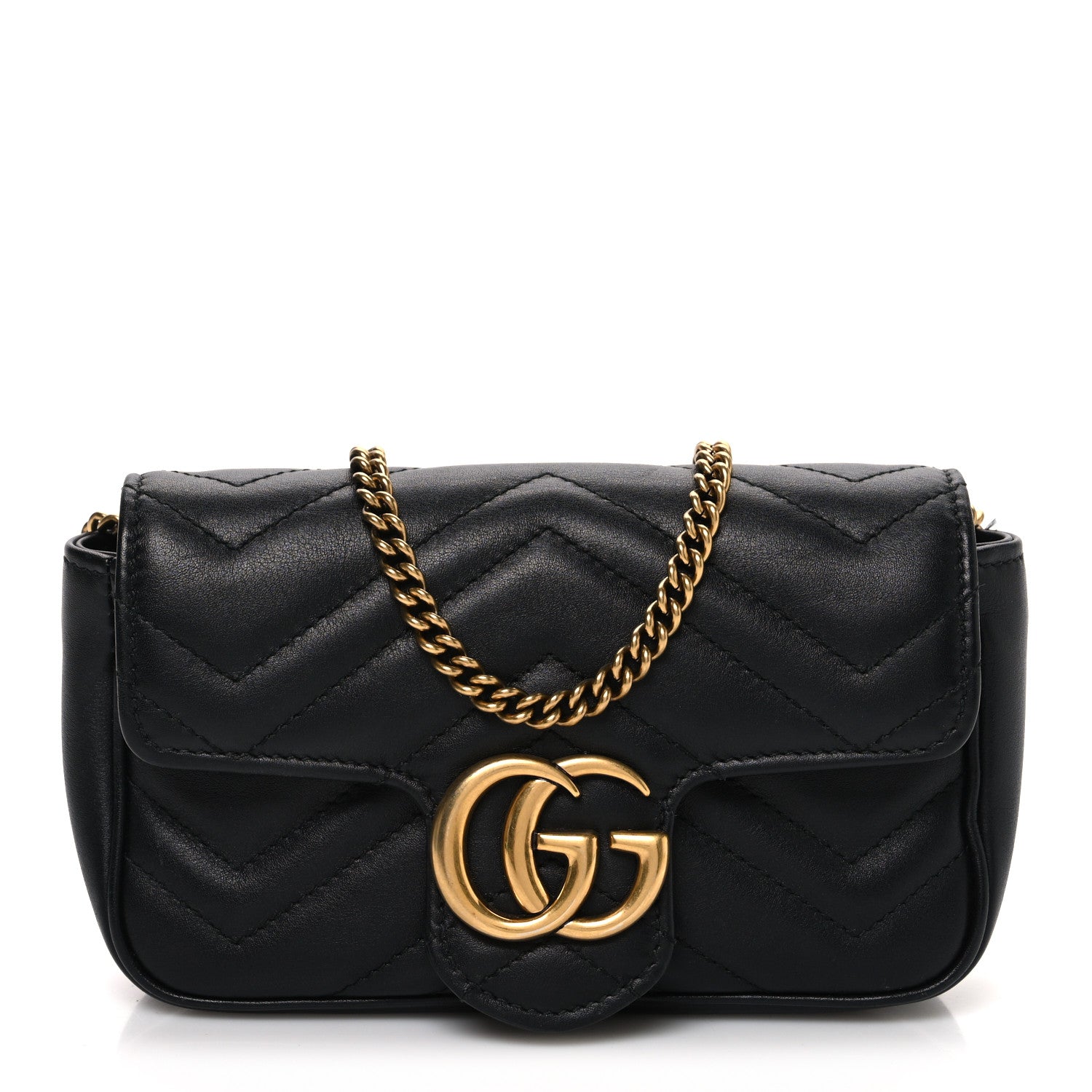 Gucci Calfskin Matelasse Super Mini GG Marmont Shoulder Bag Black 1 of 9