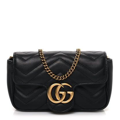 Gucci Calfskin Matelasse Super Mini GG Marmont Shoulder Bag Black 1 of 9
