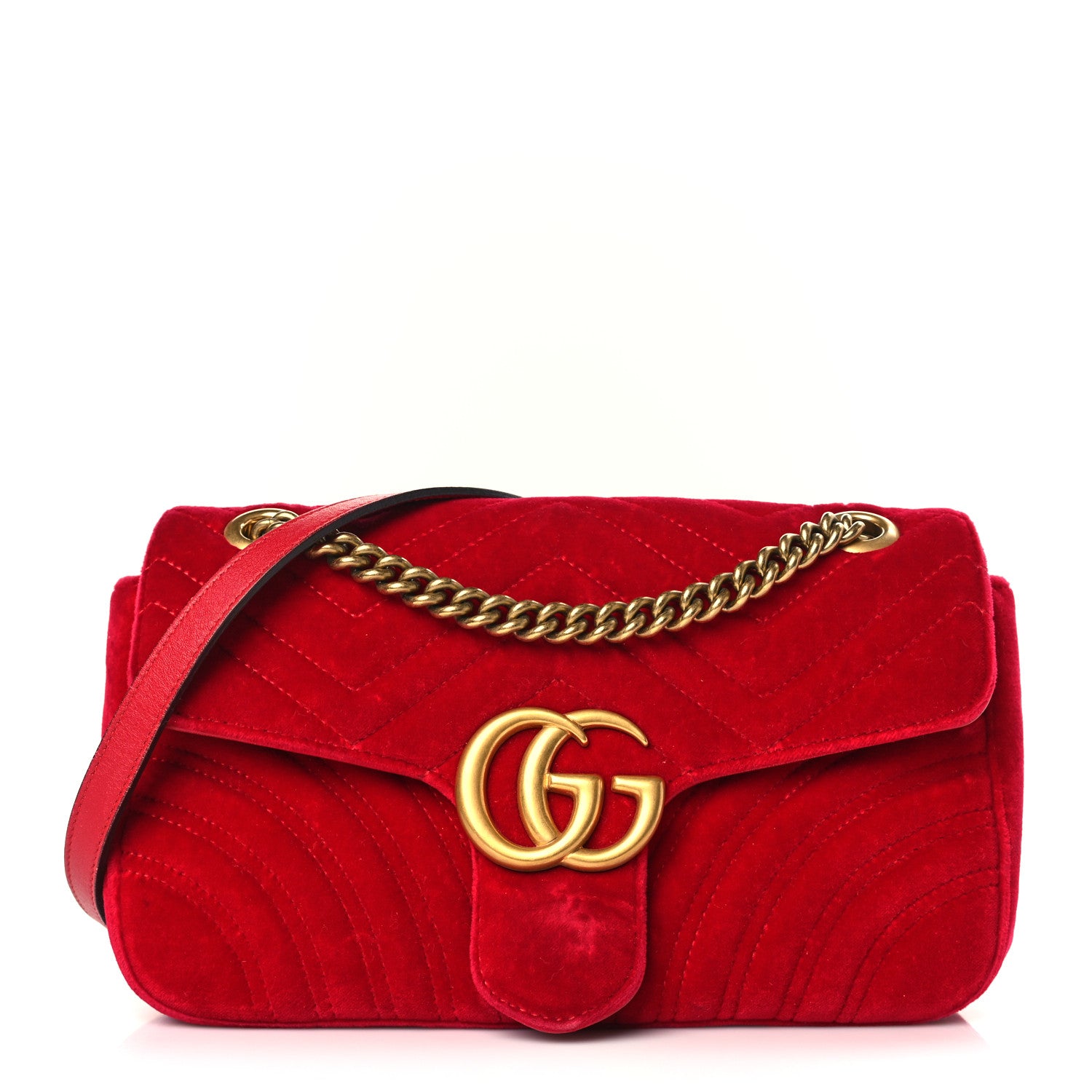 Gucci Velvet Matelasse Small GG Marmont Shoulder Bag Hibiscus Red 1 of 9