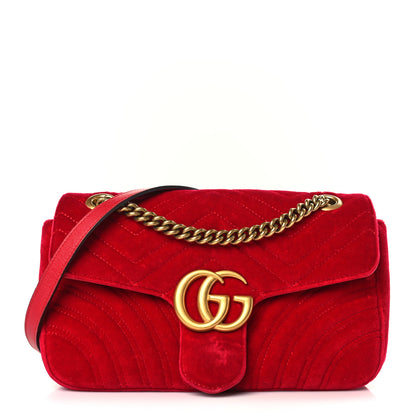 Gucci Velvet Matelasse Small GG Marmont Shoulder Bag Hibiscus Red 1 of 9