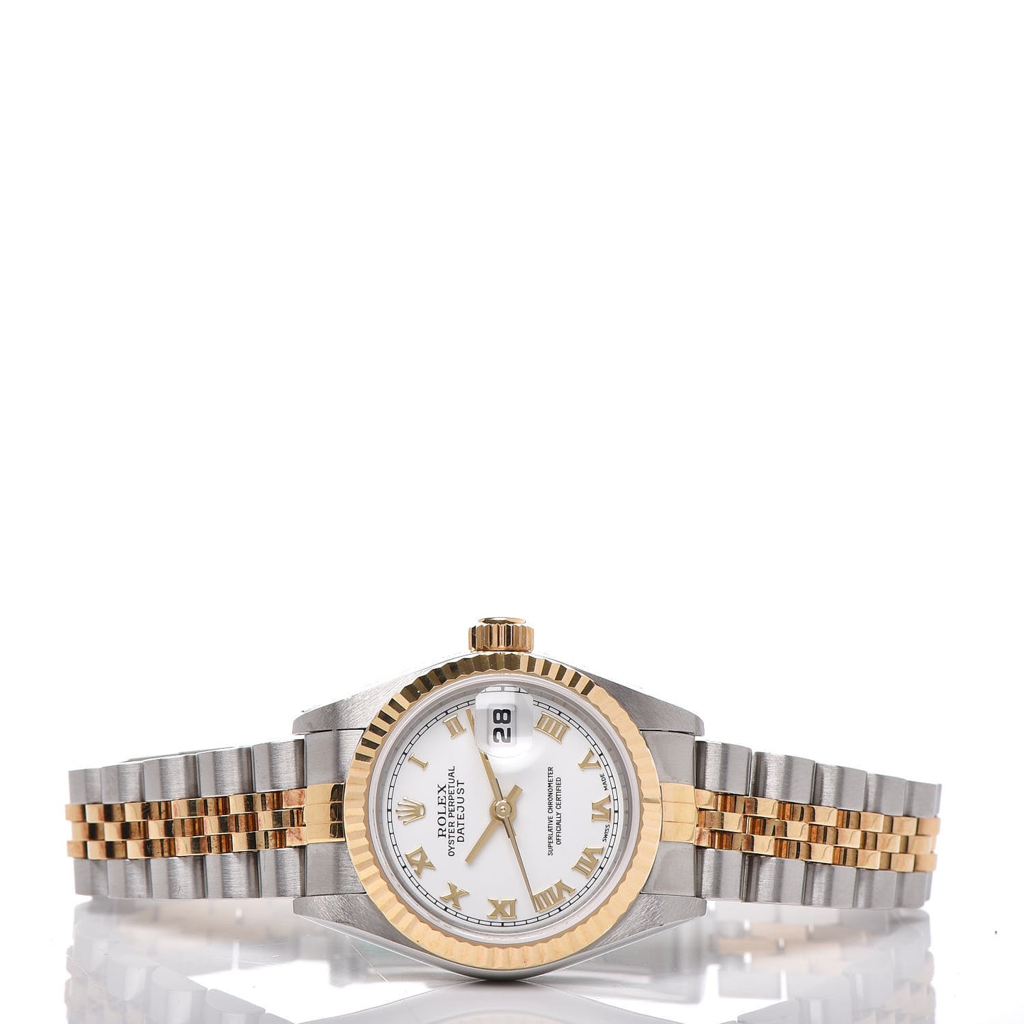Stainless Steel 18K Yellow Gold 26mm Oyster Perpetual Datejust Watch White Roman 79173