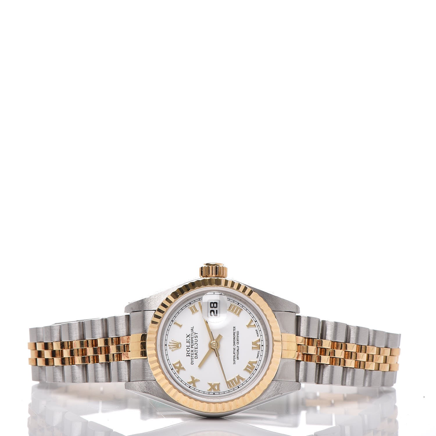 Rolex Stainless Steel 18K Yellow Gold 26mm Oyster Perpetual Datejust Watch White Roman 79173 3 of 6