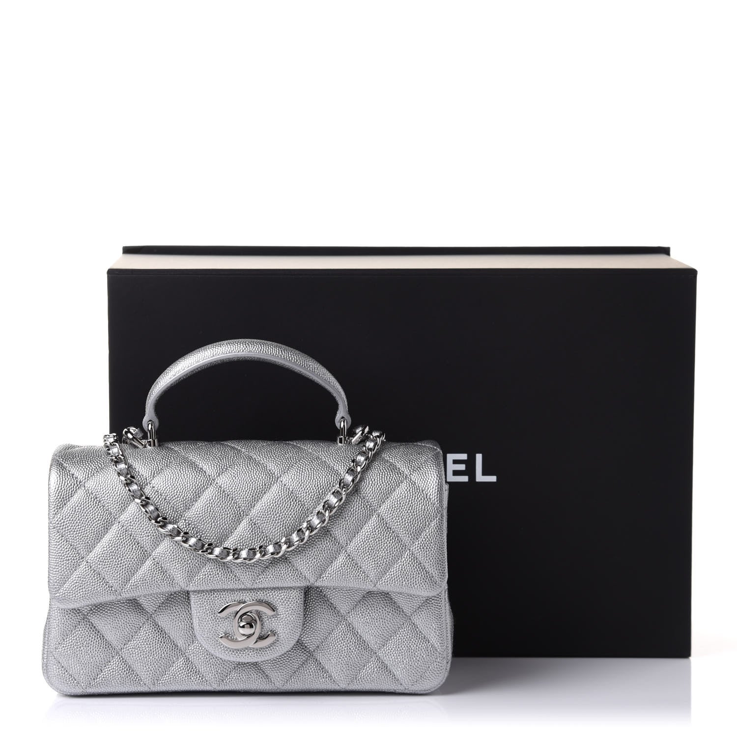 Chanel Metallic Caviar Quilted Mini Top Handle Rectangular Flap Silver 12 of 12