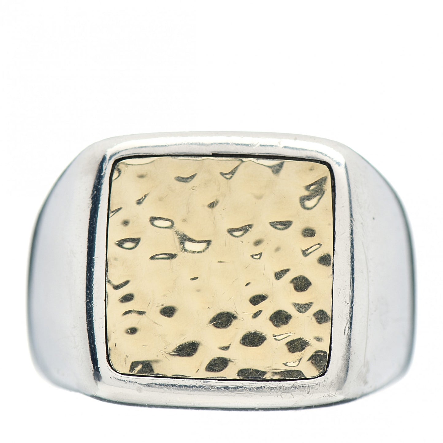 Sterling Silver 18K Yellow Gold Hammered Signet Ring 62 10
