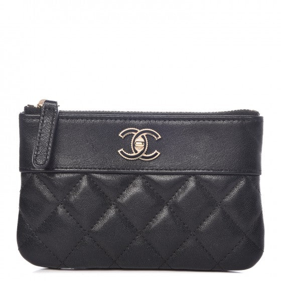 Chanel Sheepskin Quilted Small Vintage Mademoiselle Cosmetic Case Black 1 of 8