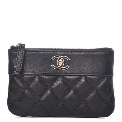 Chanel Sheepskin Quilted Small Vintage Mademoiselle Cosmetic Case Black 1 of 8