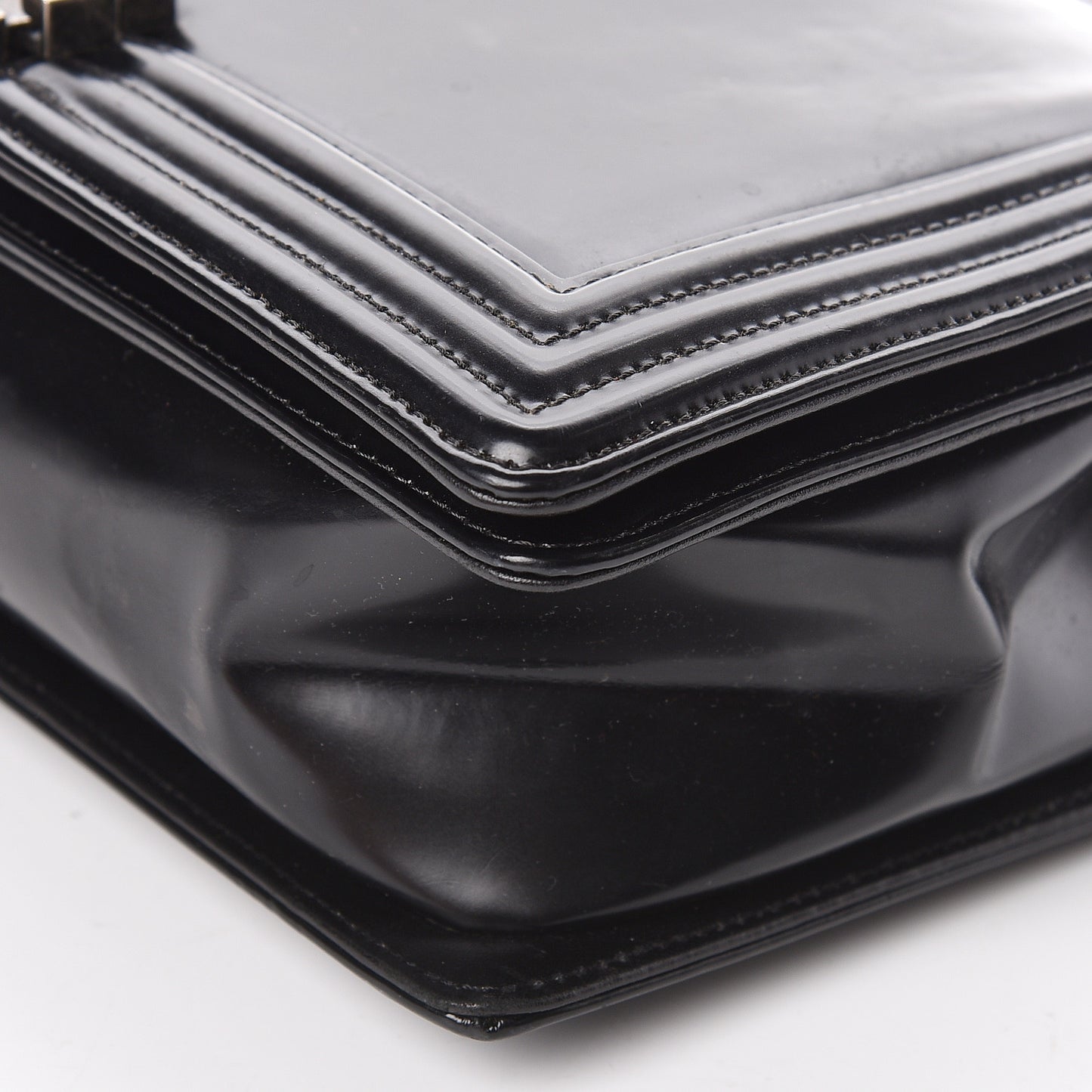 Glazed Calfskin Large Boy Flap Black