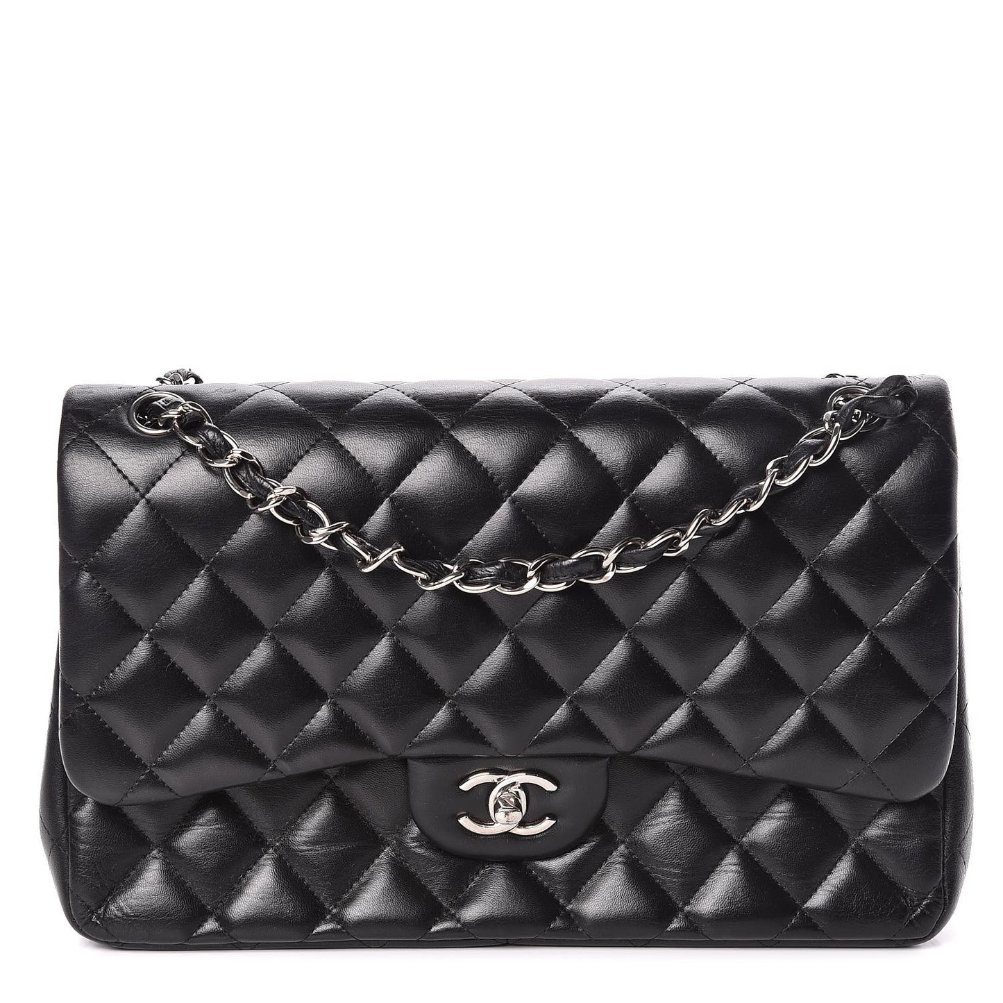 Lambskin Quilted Jumbo Double Flap Black