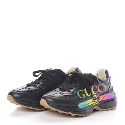 Gucci Calfskin Iridescent Logo Womens Rhyton Sneakers 39 Black 3 of 7