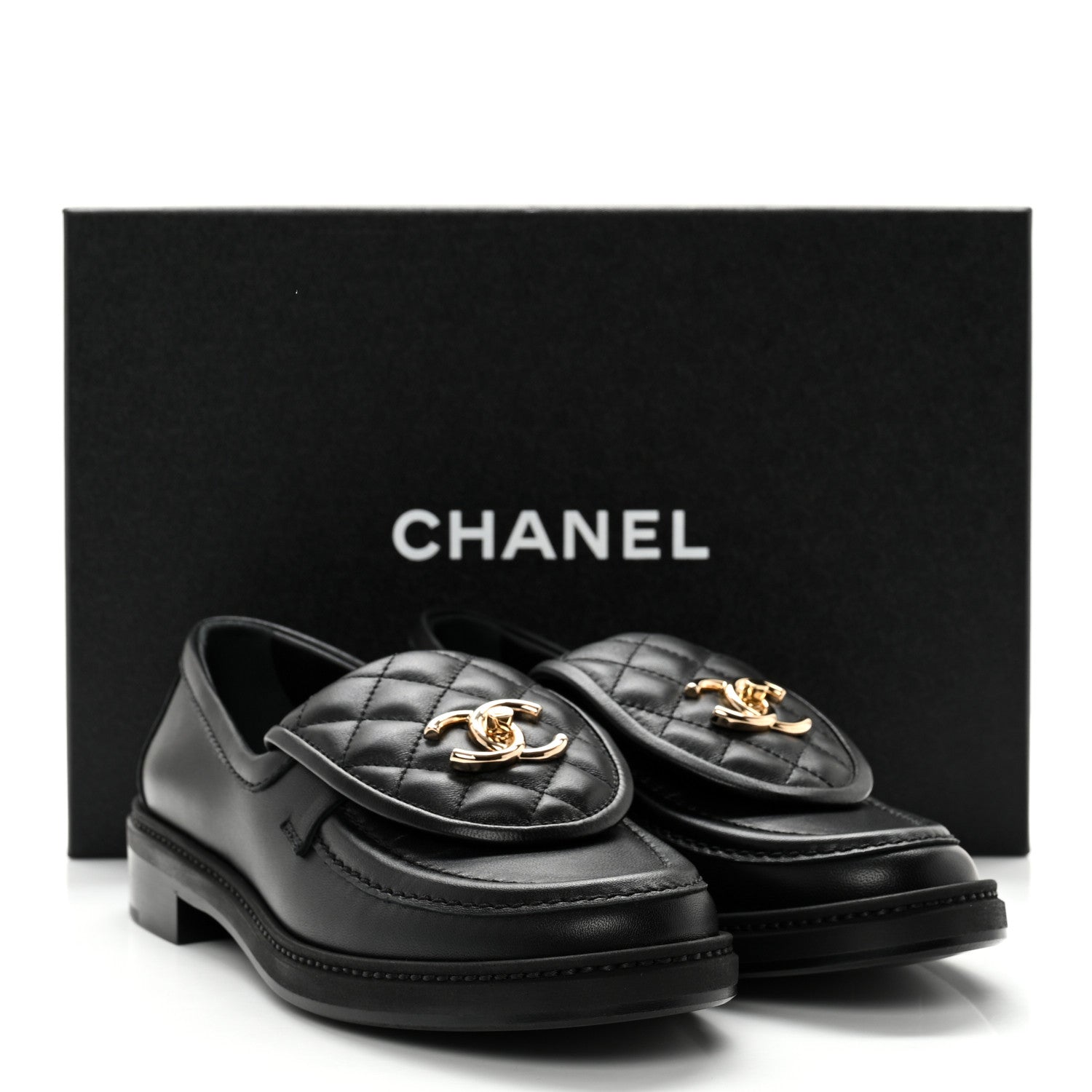 Chanel Lambskin Quilted CC Turnlock Loafers 37.5 Black 13 of 13