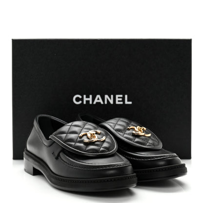 Chanel Lambskin Quilted CC Turnlock Loafers 37.5 Black 13 of 13