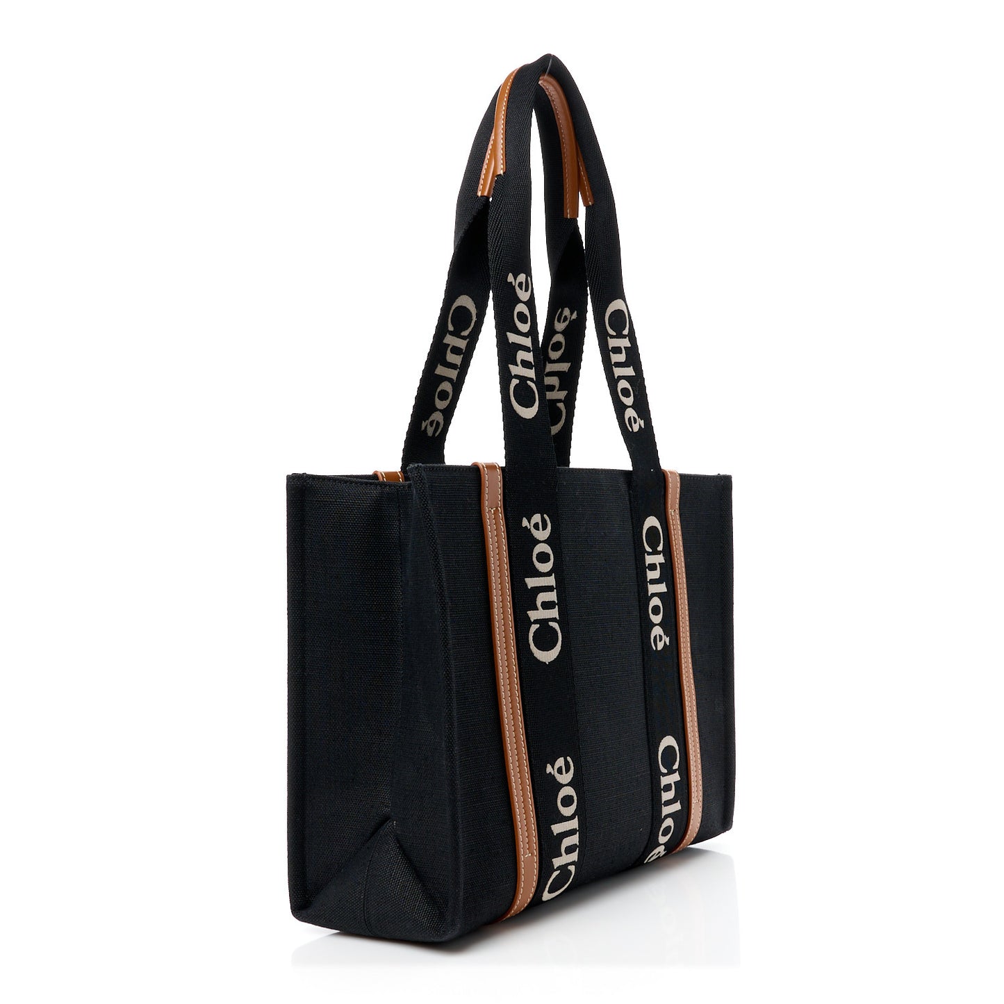 Cotton Calfskin Medium Woody Ribbon Tote Black