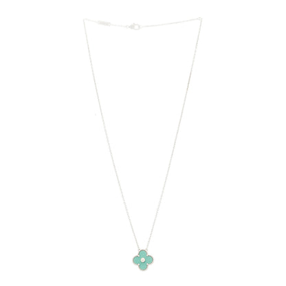 Van Cleef & Arpels 18K White Gold Diamond Celadon Green Sevres Porcelain Vintage Alhambra Pendant Necklace 3 of 6
