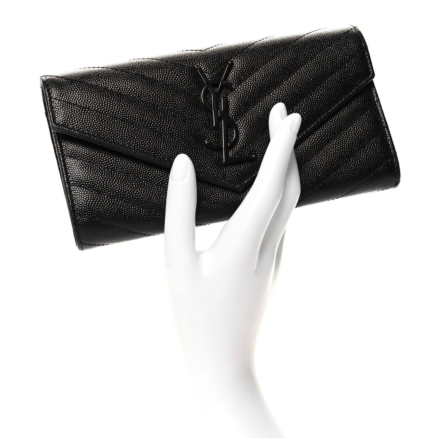 Grain De Poudre Matelasse Chevron Monogram Flap Wallet Black