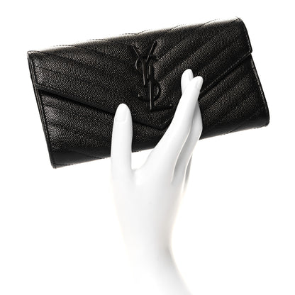 Saint Laurent Grain De Poudre Matelasse Chevron Monogram Flap Wallet Black 2 of 11