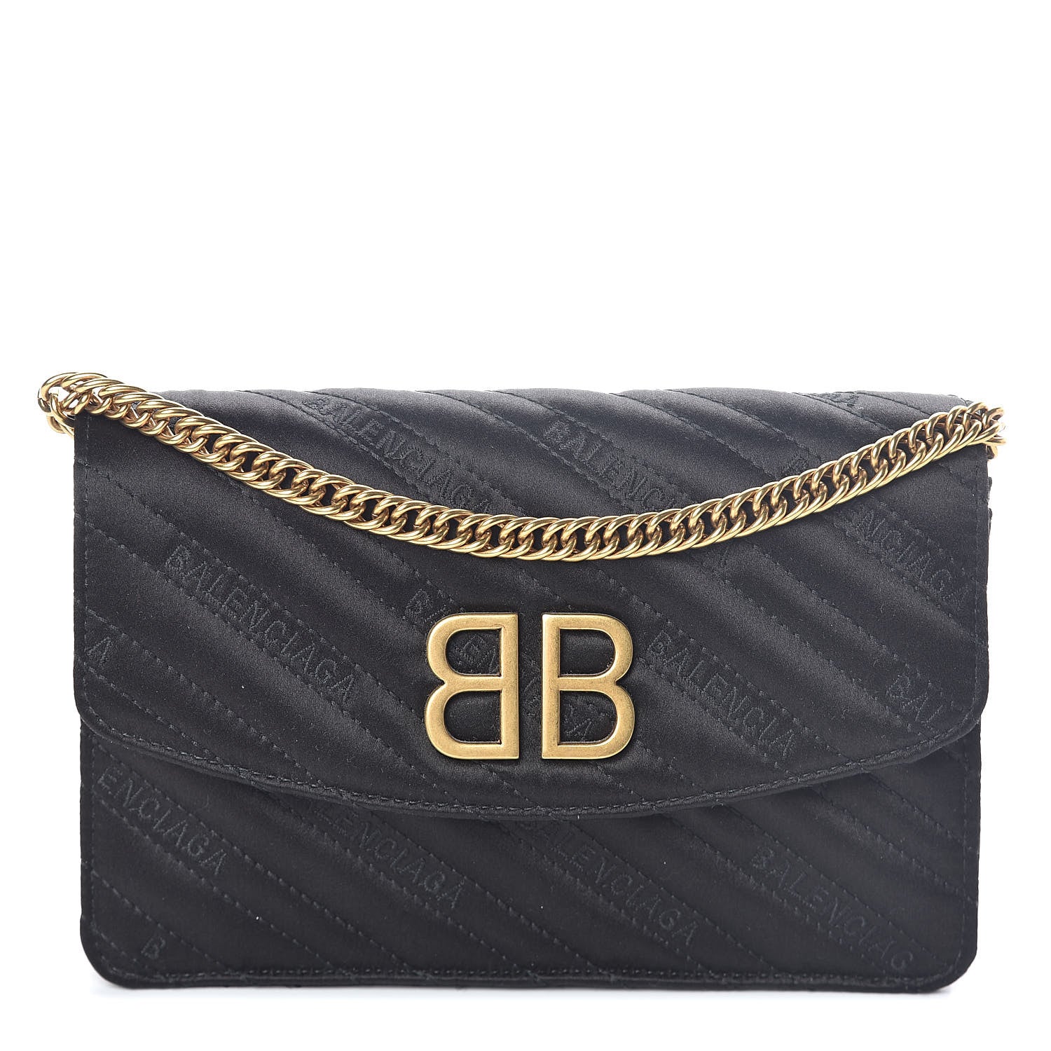 Balenciaga Satin Jacquard Logo Matelasse BB Wallet On Chain Black 1 of 9