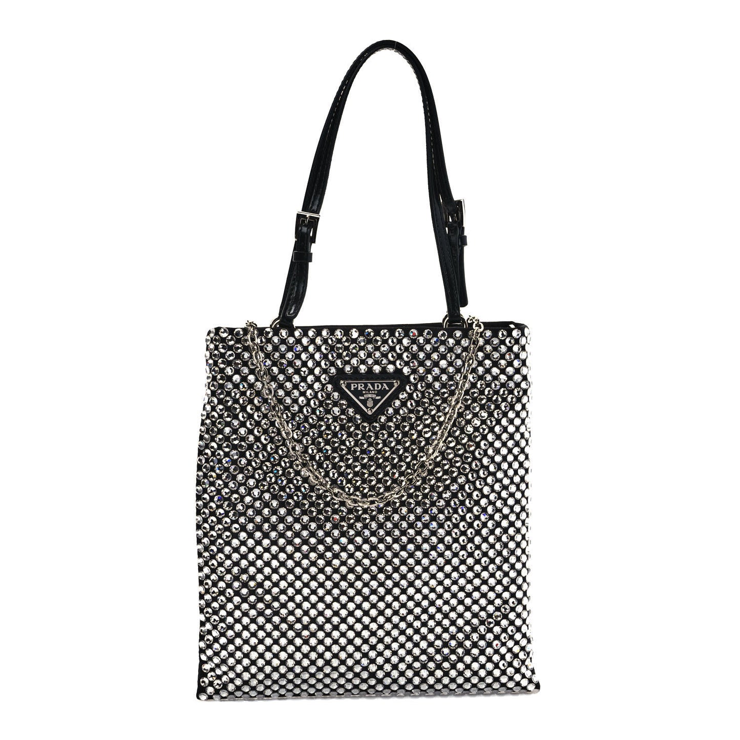 Satin Crystal Metal Triangle Logo Chain Crossbody Handbag Cristal
