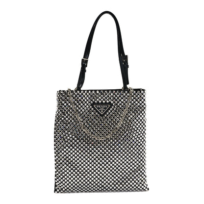 Prada Satin Crystal Metal Triangle Logo Chain Crossbody Handbag Cristal 1 of 9