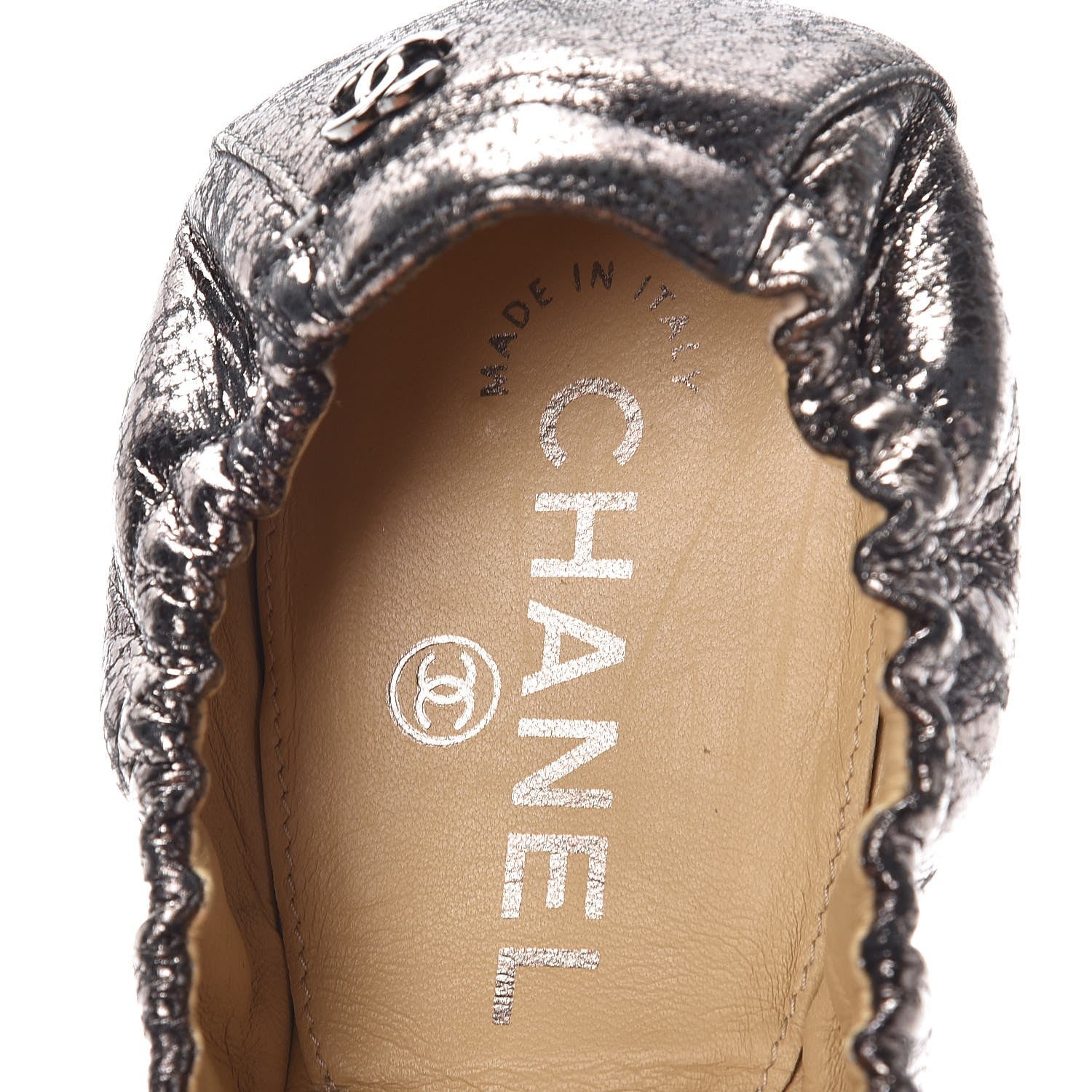 Chanel Metallic Crackled Calfskin CC Elastic Cap Toe Ballerina Flats 37 Dark Brown Black 7 of 8