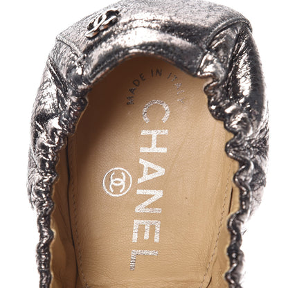 Chanel Metallic Crackled Calfskin CC Elastic Cap Toe Ballerina Flats 37 Dark Brown Black 7 of 8