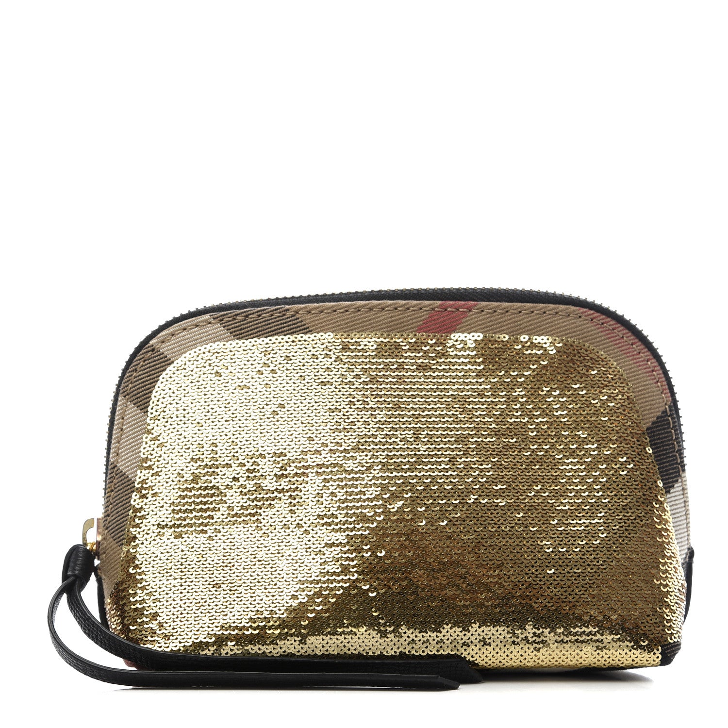Burberry House Check Sequin Peyton Pouch Bag Gold Black 1 of 9