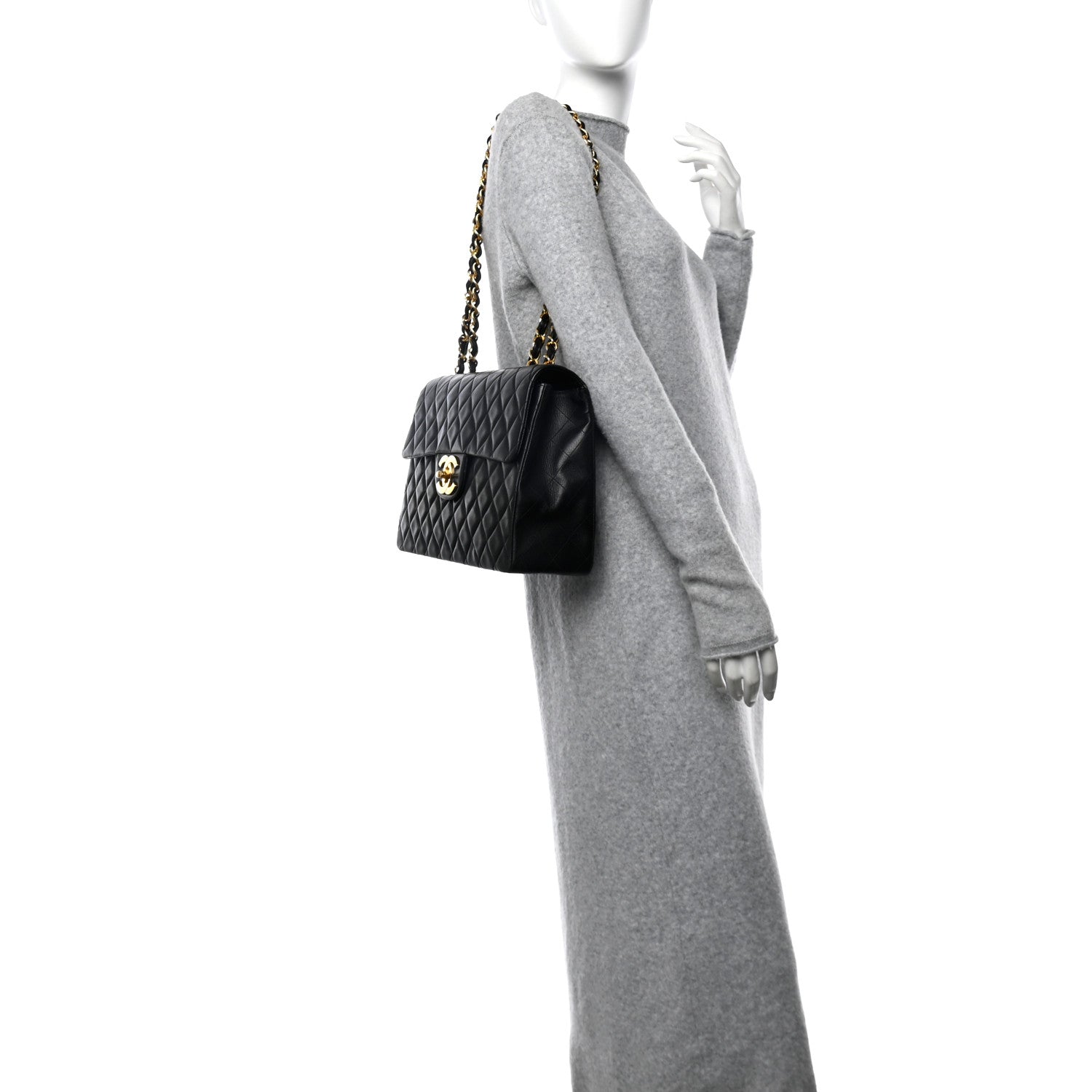 Chanel Lambskin Quilted XL Jumbo Single Flap Black 2 of 10
