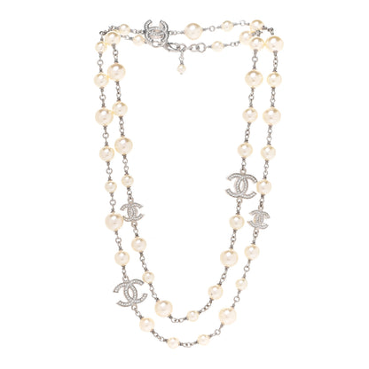 Chanel Crystal Pearl CC Long Necklace Silver 3 of 6