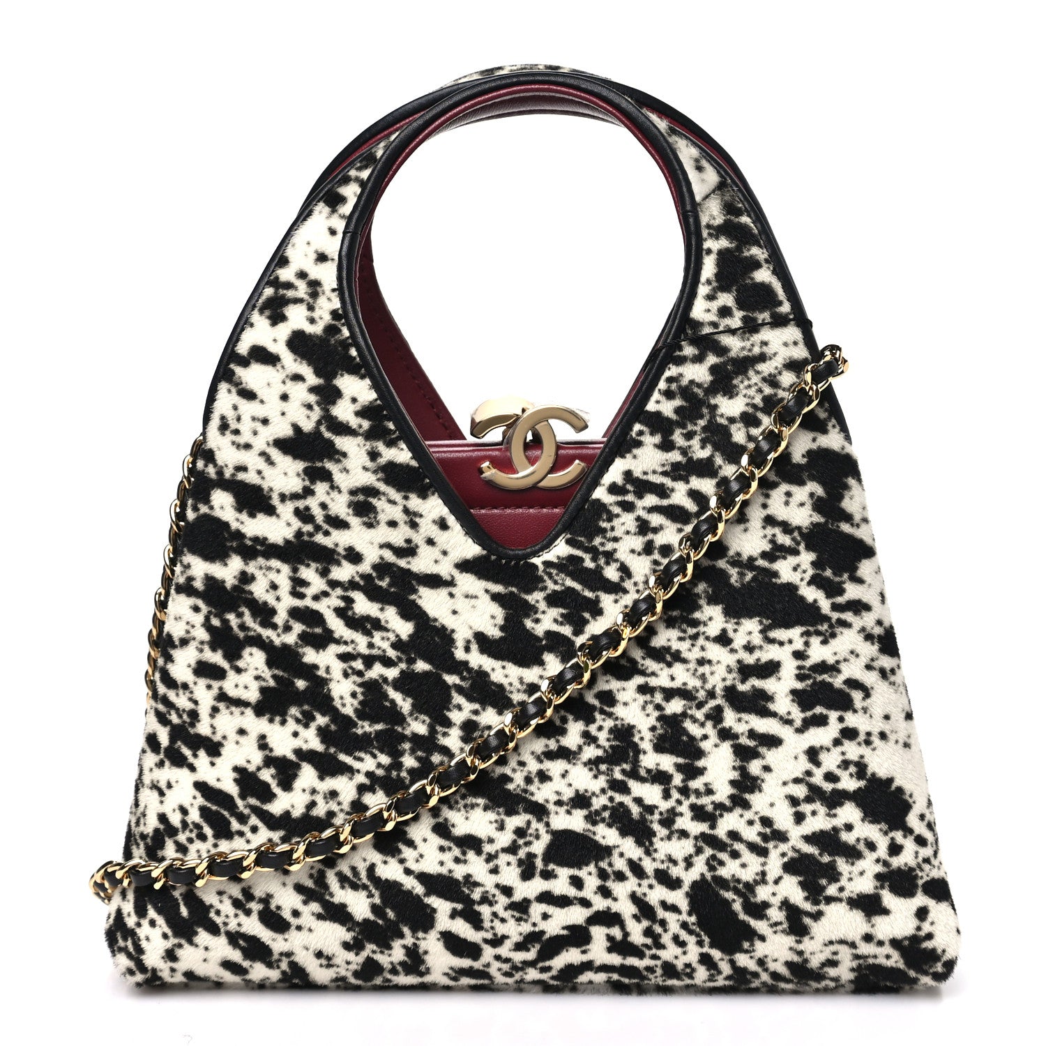 Chanel Pony Hair Printed Chic Lady Small Shopping Tote White Black 1 of 11