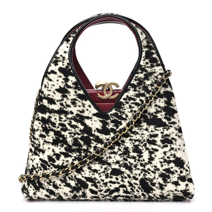 Chanel Pony Hair Printed Chic Lady Small Shopping Tote White Black 1 of 11