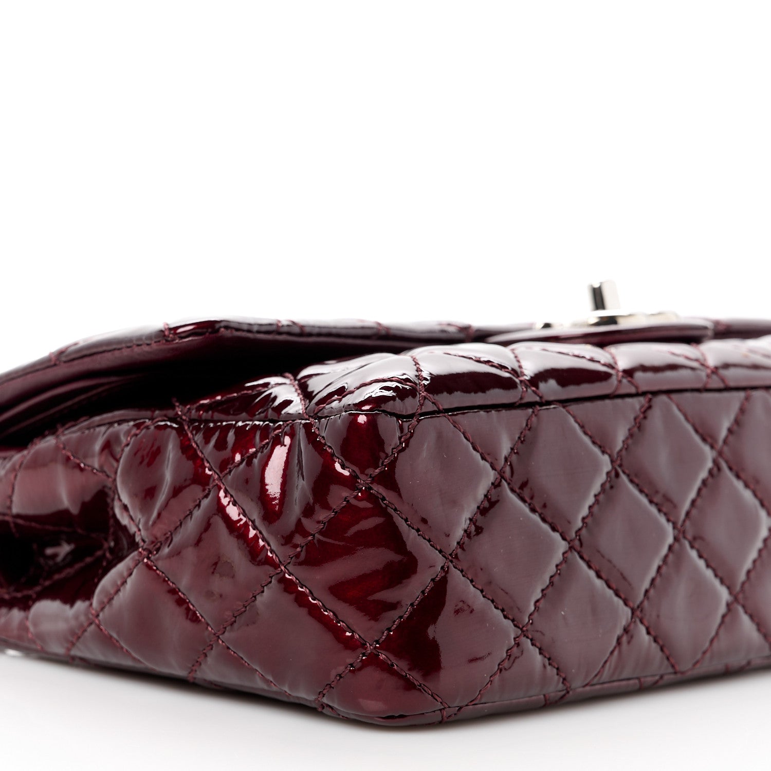 Chanel Patent Calfskin Quilted Medium Double Flap Burgundy 10 of 11