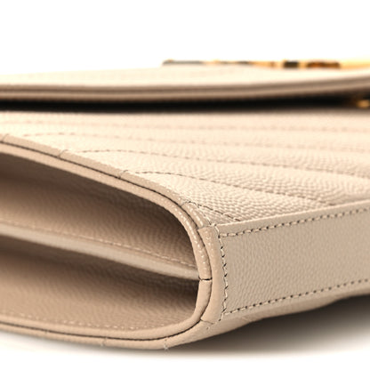 Saint Laurent Grain De Poudre Matelasse Chevron Monogram Chain Wallet Dark Beige 9 of 11