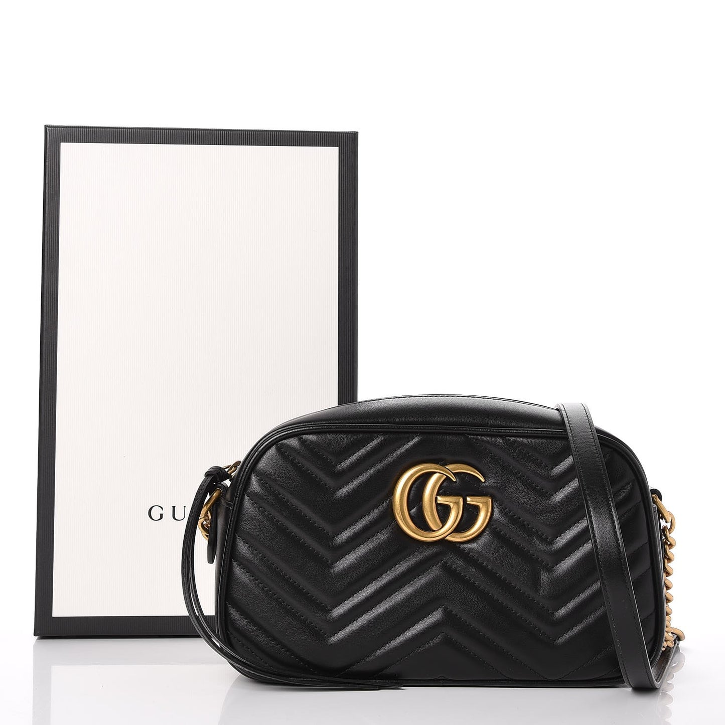 Calfskin Matelasse Small GG Marmont Chain Shoulder Bag Black