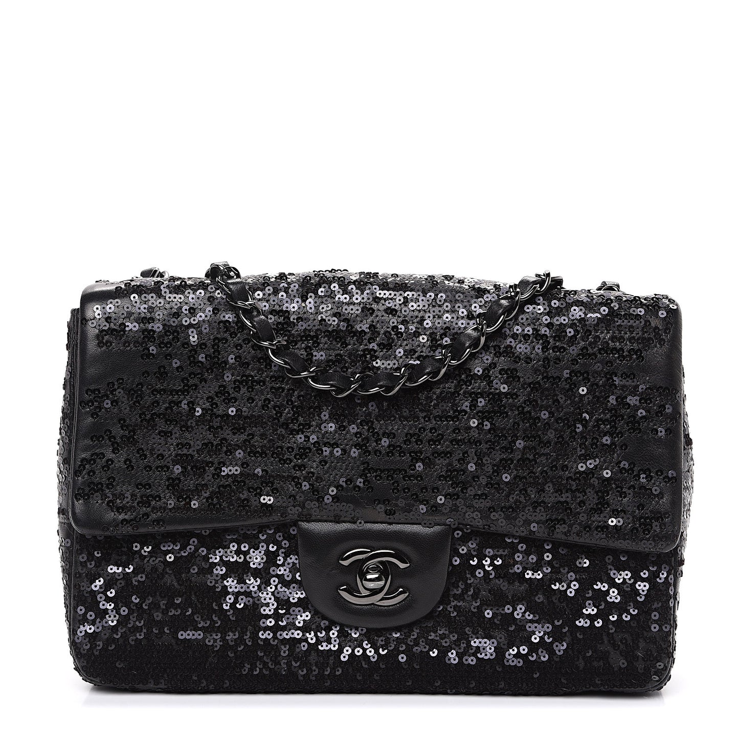 Sequin Lambskin Medium Moonlight on Water Flap Black