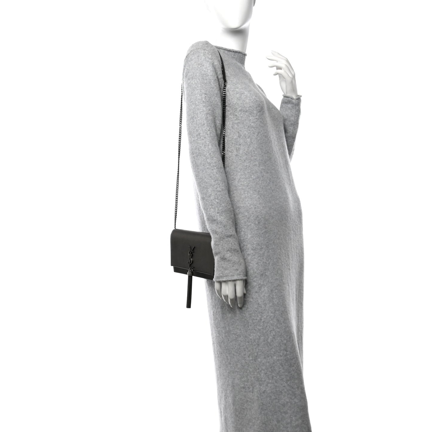 Metallic Smooth Calfskin Classic Monogram Kate Tassel Chain Wallet Grey